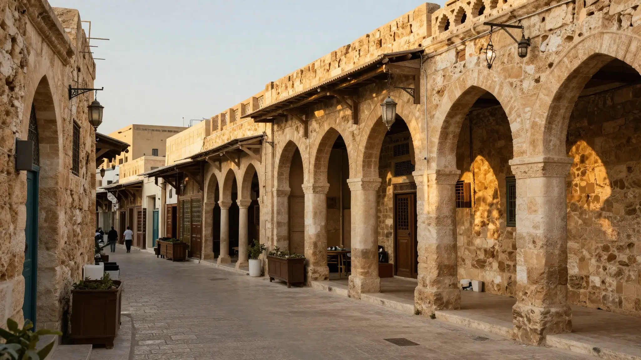 منظرٌ لمدينة غزة القديمة الساحلية على البحر المتوسط بعمارتها الحجرية التاريخية وأسواقها التراثية